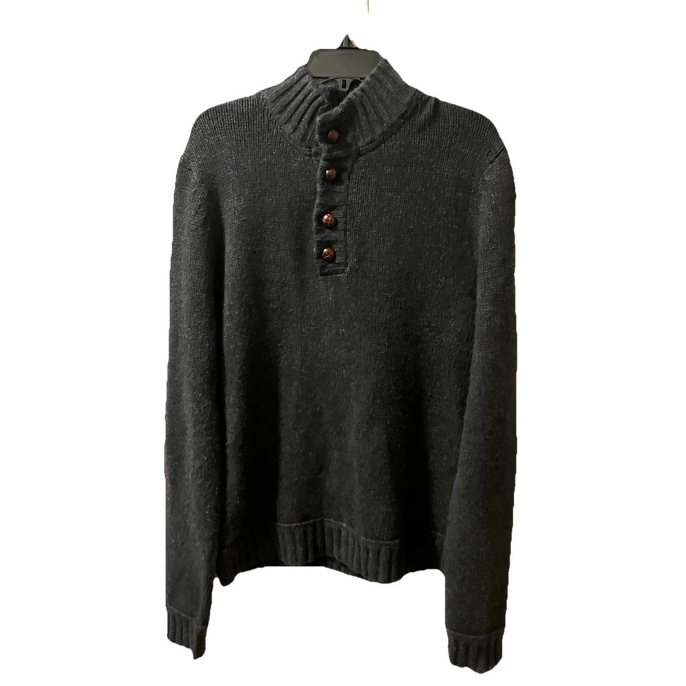 Fossil Henley‎ Knit Sweater L Gray Angora Cotton Fisherman Chunky Grandpa